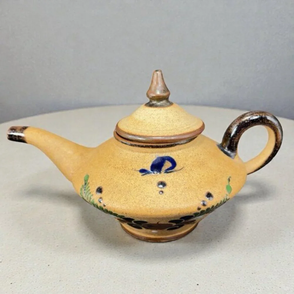 Hand Made Mexico Pottery‎ Tonala Signed Neto Mexico Teapot Carafe Jug Bird Decor